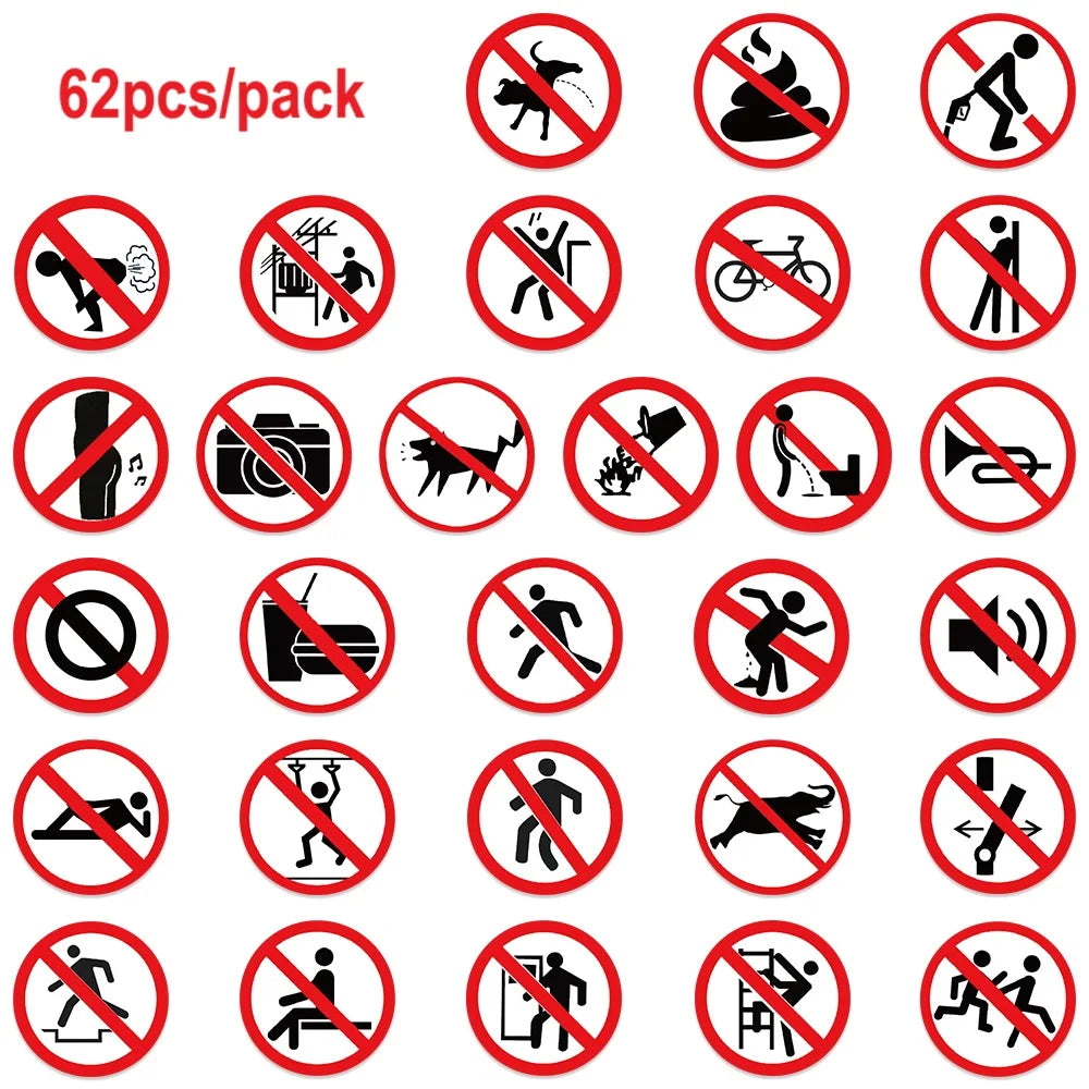 62er Sticker-Set – Humorvolle &amp; praktische Verbotsschilder für jeden Anlass