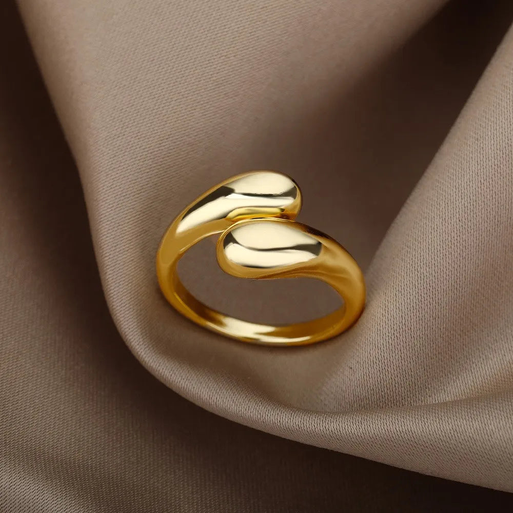 Edelstahl Ring offen mit Doppel Kugeln geometrisch goldfarben Damen Geschenk
