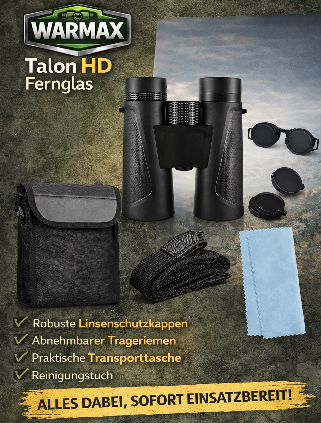 Warmax™ Talon HD Fernglas 12x42 Profi Hochleistungsfernglas für Erwachsene