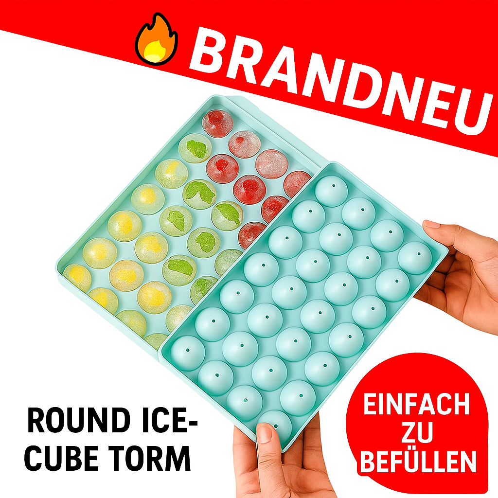 Eiswürfelform rund mit Deckel 3D Eisball Silikonform 33 Fächer Eisbehälter