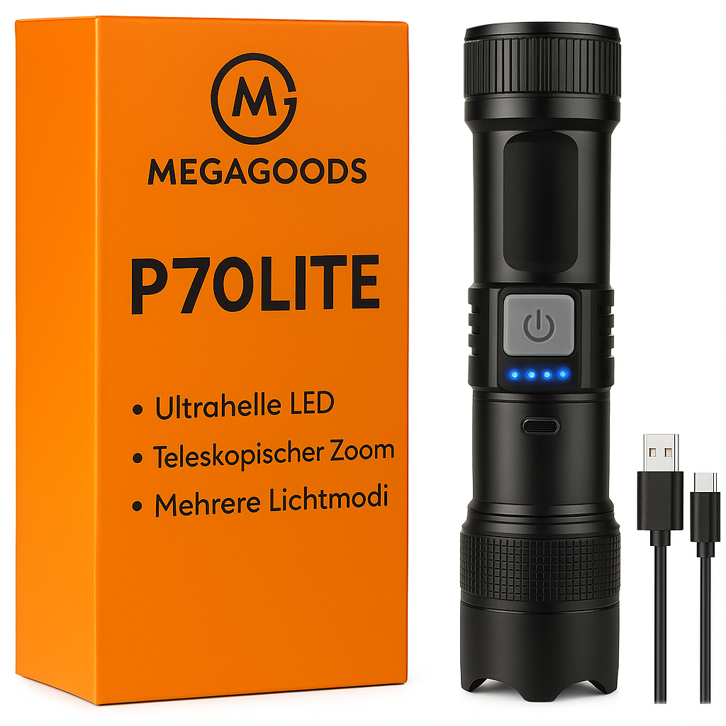 P70 LED Taschenlampe 5000LM Zoom Notfalllicht mit Akku DE.