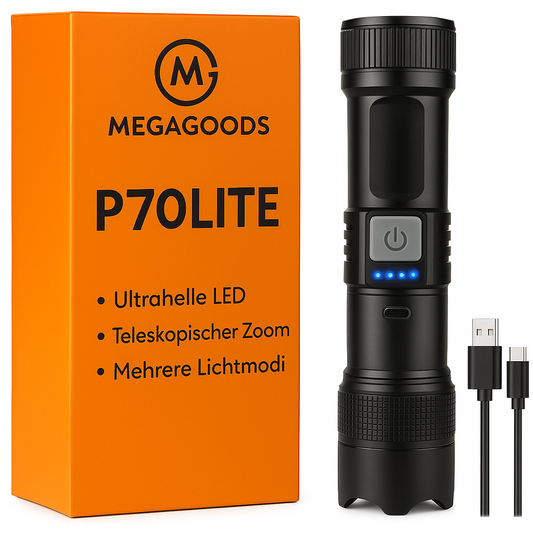 P70 LED Taschenlampe 5000LM Zoom Notfalllicht mit Akku DE.