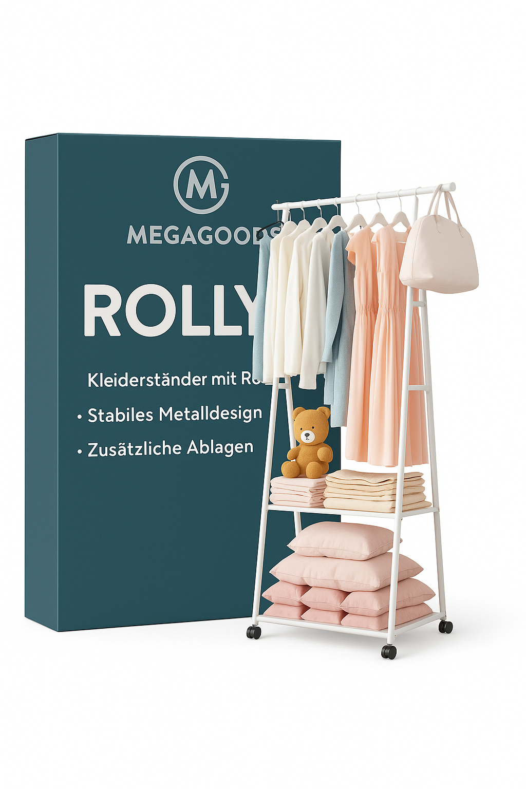 Kleiderständer mit Rollen stabil Metall Dreieck-Design Höhe 170 cm DE.