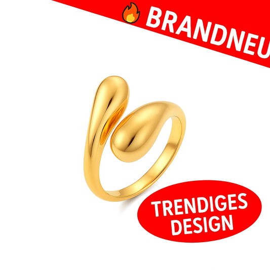 Edelstahl Ring offen mit Doppel Kugeln geometrisch goldfarben Damen Geschenk