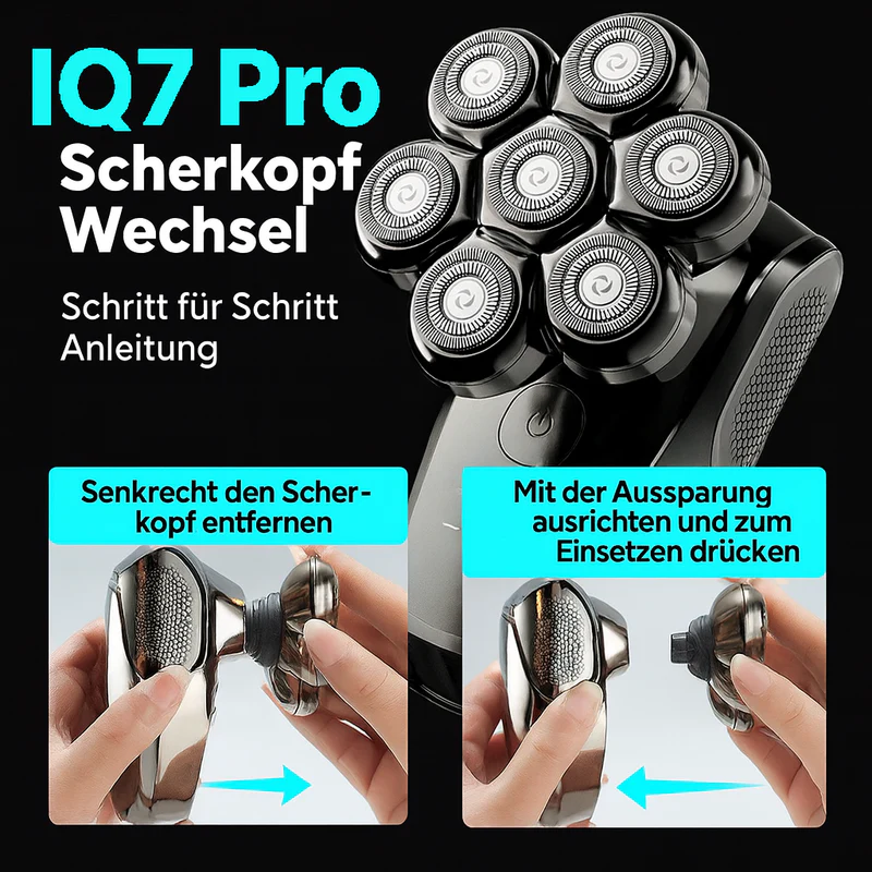 IQ7 Pro™ Kopfrasierer Glatzen Rasierer für Herren mit 7D Rotationstechnologie