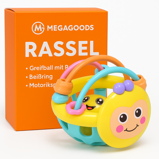 Baby Greifball 10 cm mit Rassel Beißring Motorikspielzeug DE.