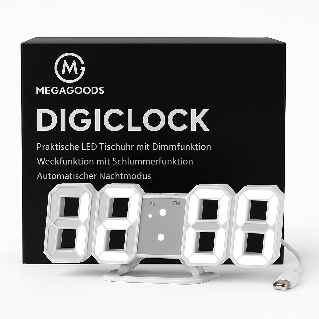3D LED Digitaluhr Wanduhr dimmbar mit Nachtmodus modern DE.