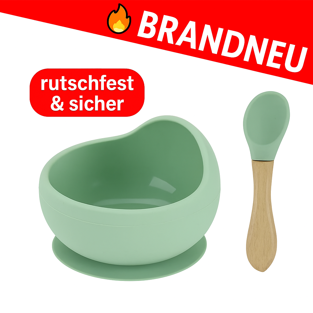 Silikon Baby Schüssel mit Löffel auslaufsicher rutschfest BPA-frei Geschirr Set