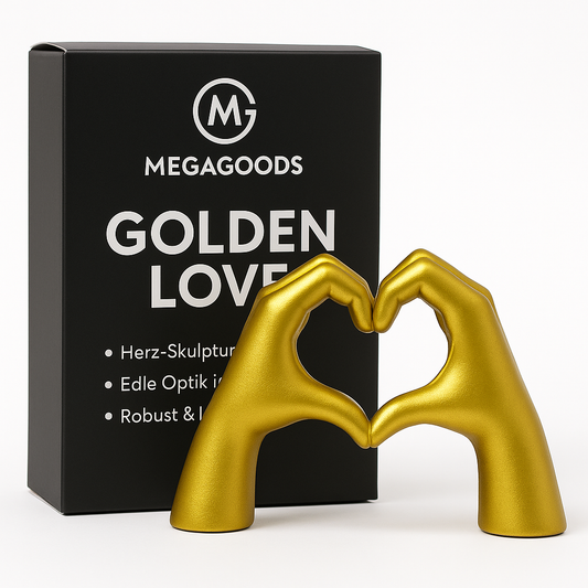Herz Hand Deko Skulptur Gold Figur Wohnzimmer Regal Liebe DE.