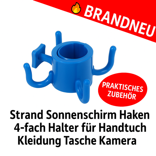 Strand Sonnenschirm Haken 4-fach Halter für Handtuch Kleidung Tasche Kamera