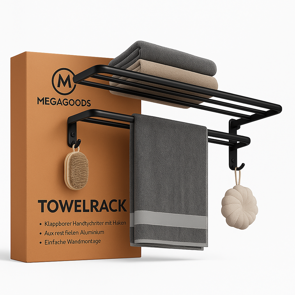 Schwarz matt 50 cm klappbarer Handtuchhalter mit Haken Wandmontage DE.