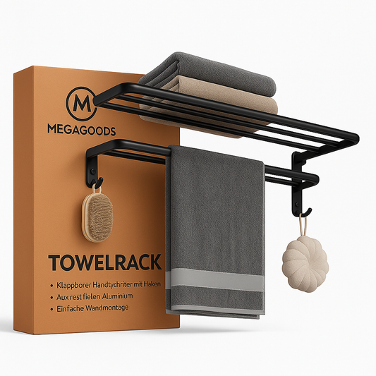 Schwarz matt 50 cm klappbarer Handtuchhalter mit Haken Wandmontage DE.