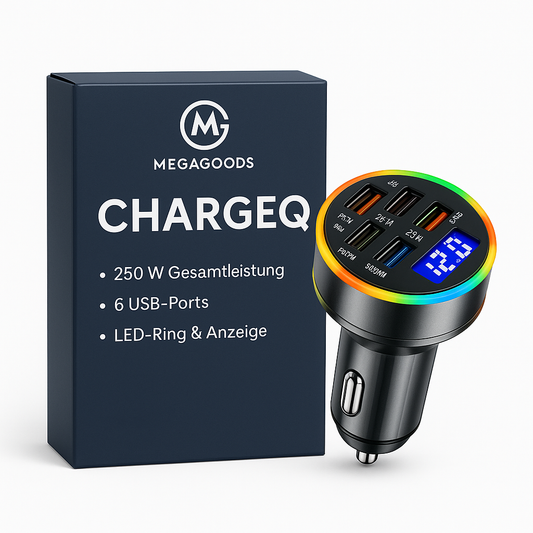 Auto Ladegerät 250W 6-Port USB A+C Schnellladung Adapter DE.