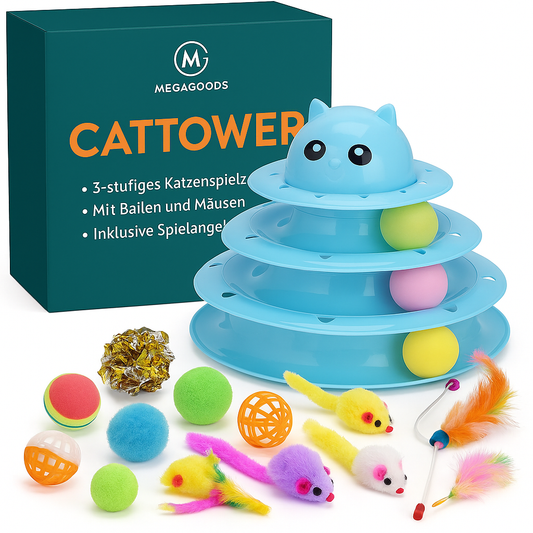 Katzenspielzeug Set 14-teilig mit Federangel Ball Maus Glöckchen DE.