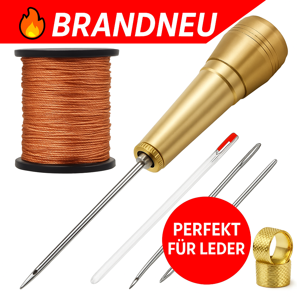 Leder Nähset Handnähahle Set mit Nadel Garn Griff für Leder Zelt Schuhe Reparatur