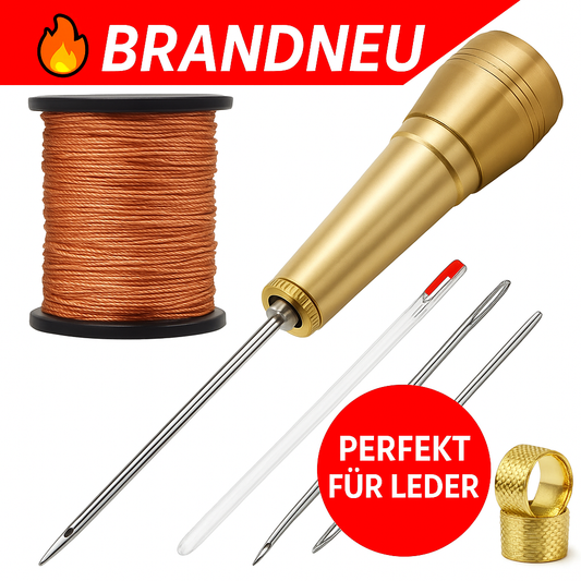 Leder Nähset Handnähahle Set mit Nadel Garn Griff für Leder Zelt Schuhe Reparatur