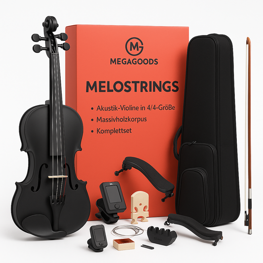 4/4 Geige Akustik Schwarz Massivholz inkl. Koffer Bogen Zubehör DE.