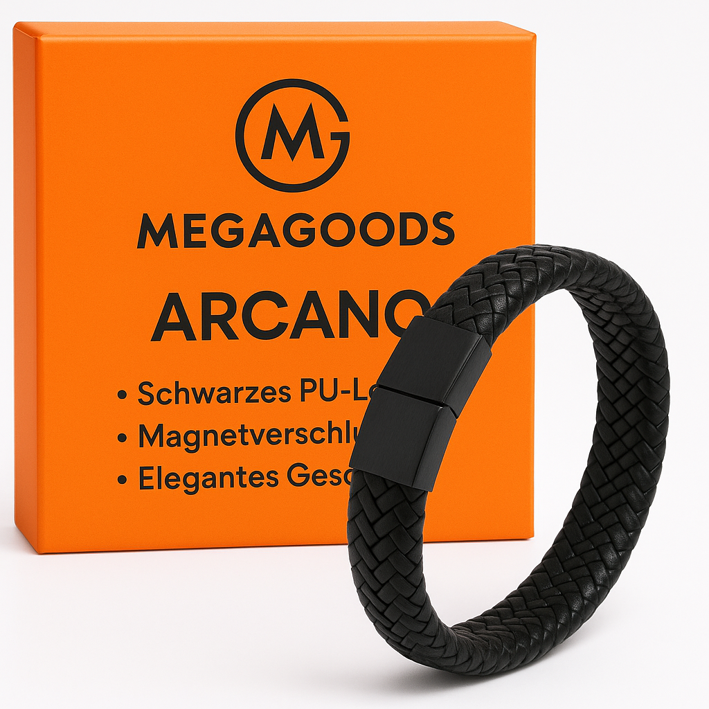 Schwarzes PU-Leder Armband Herren Magnetverschluss Elegant Geschenk DE.