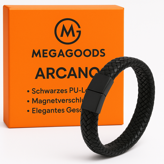 Schwarzes PU-Leder Armband Herren Magnetverschluss Elegant Geschenk DE.