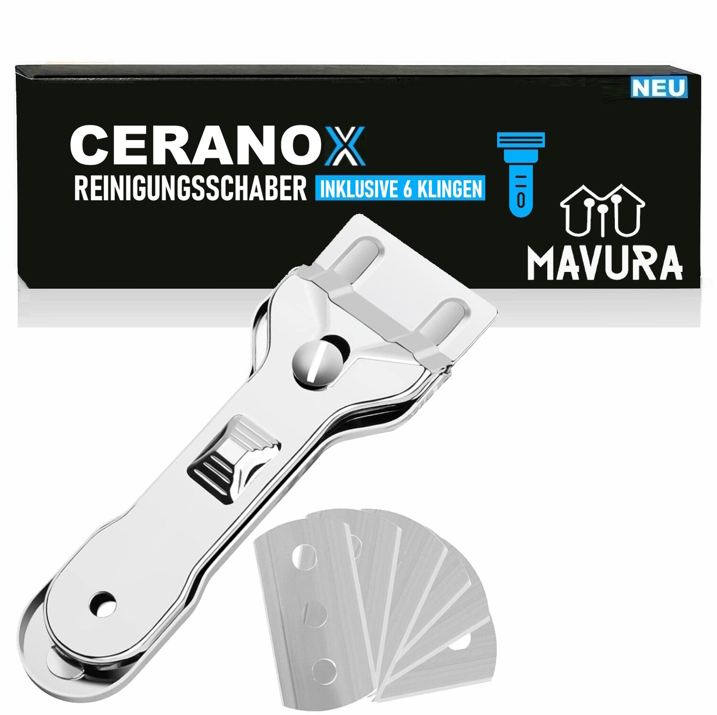 CERANOX Ceranfeldschaber Glasschaber, 5 Ersatzklingen Kochfeldschaber Reinigung