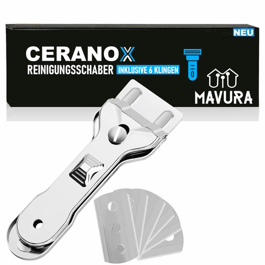 CERANOX Ceranfeldschaber Glasschaber, 5 Ersatzklingen Kochfeldschaber Reinigung