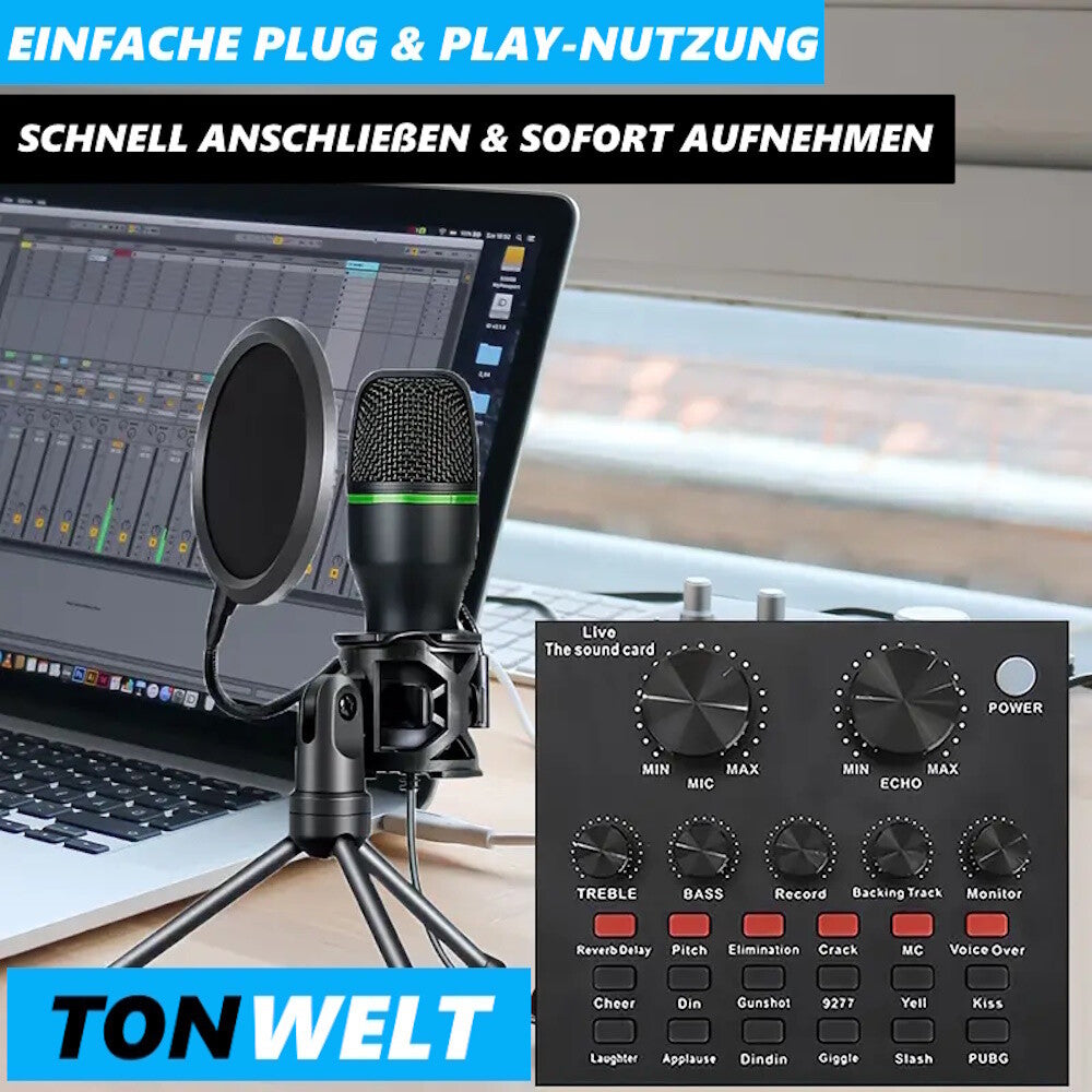 TONWELT USB Mikrofon Gaming Podcast Streaming PC Set mit Ständer & Popschutz