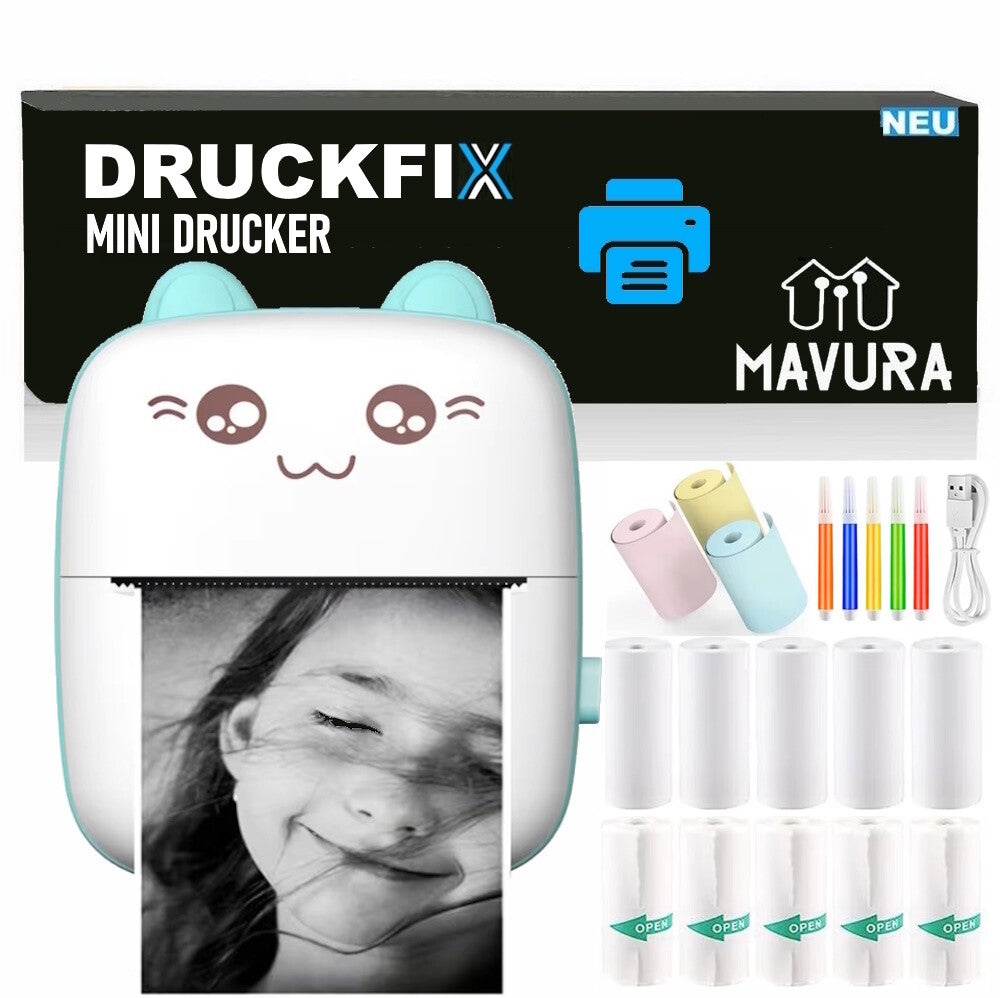 DRUCKFIX Mini Drucker Pocket Printer für Smartphone Inkless Handy Thermod