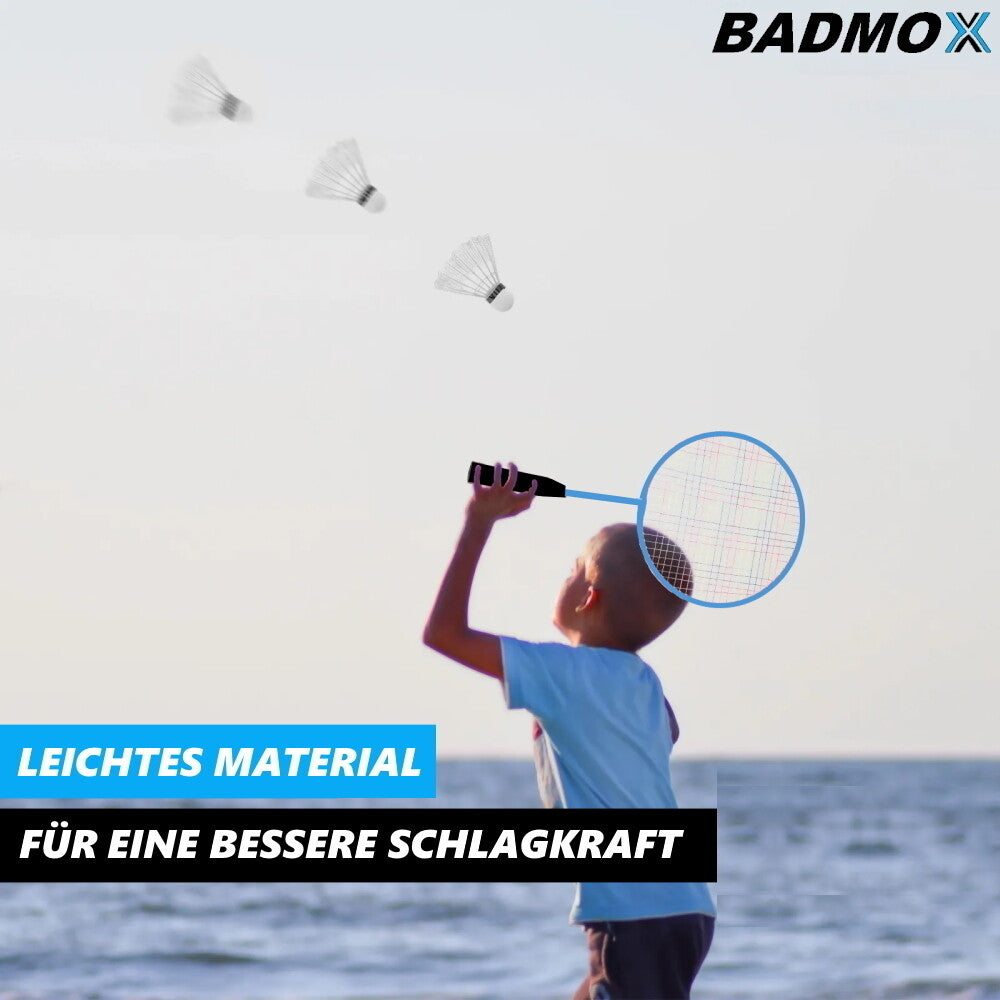 BADMOX Badminton Set Badmintonschläger Federball Set Outdoor 3tlg blau