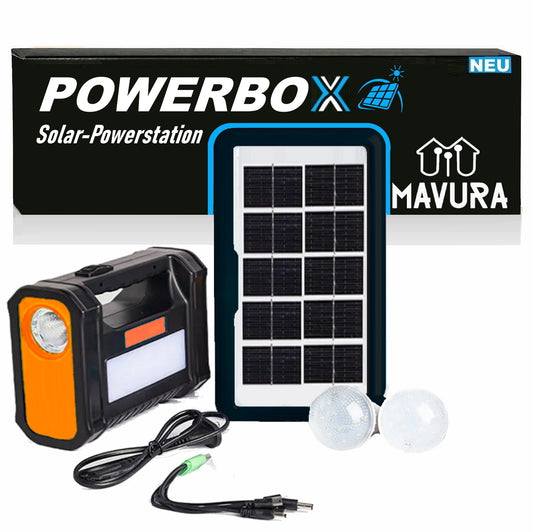 POWERBOX Solar Powerstation Solargenerator Camping Power Bank mit LED Leuchten