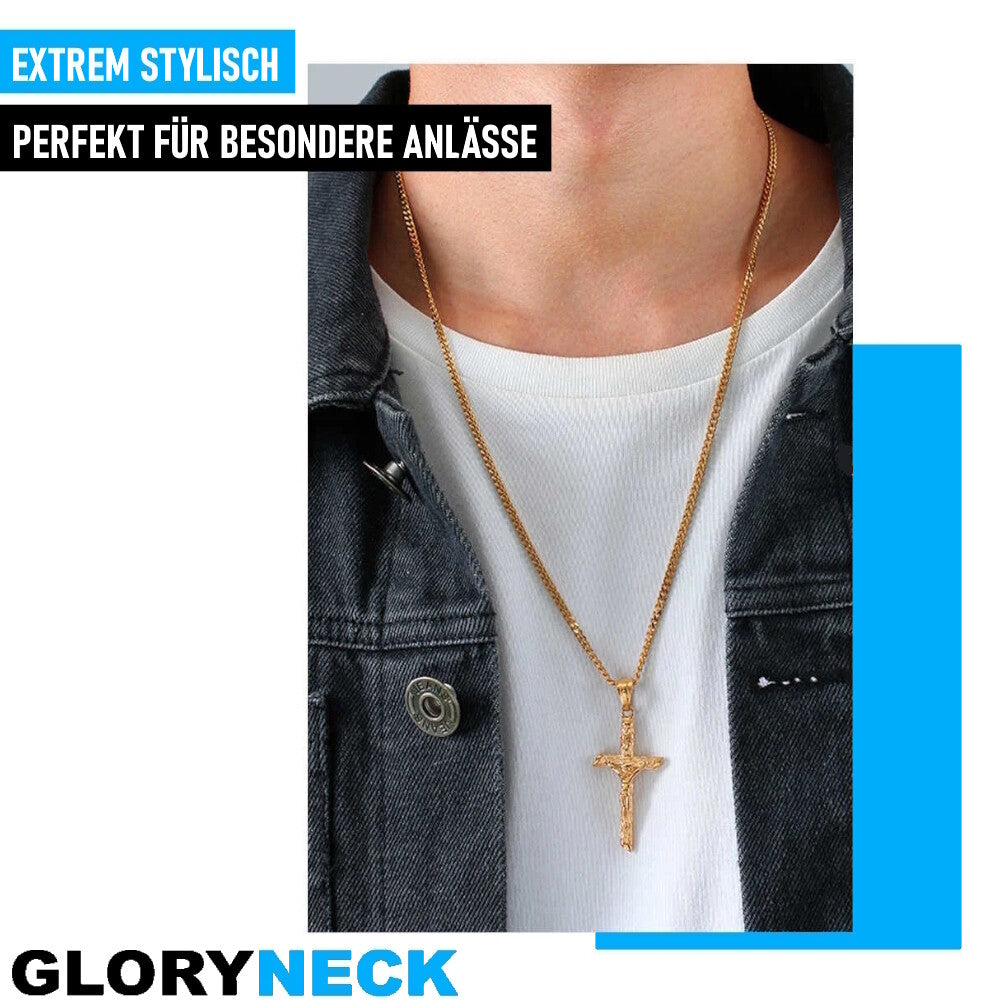 GLORYNECK Jesus Kreuz Halskette Kruzifix Edelstahl Gold Religiöser Schmuck Kette