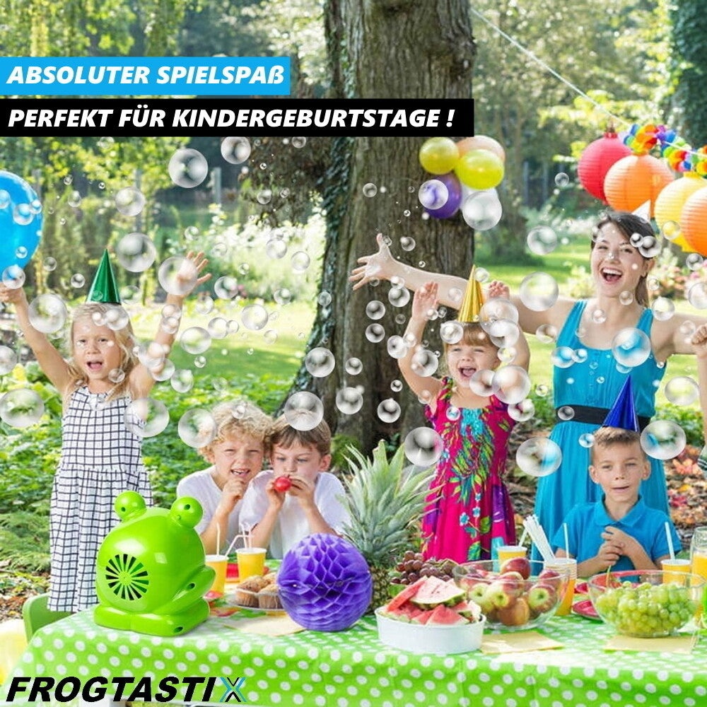 FROGTASTIX Seifenblasenmaschine Frosch Seifenblasengerät Seifenblasenflüssigkeit