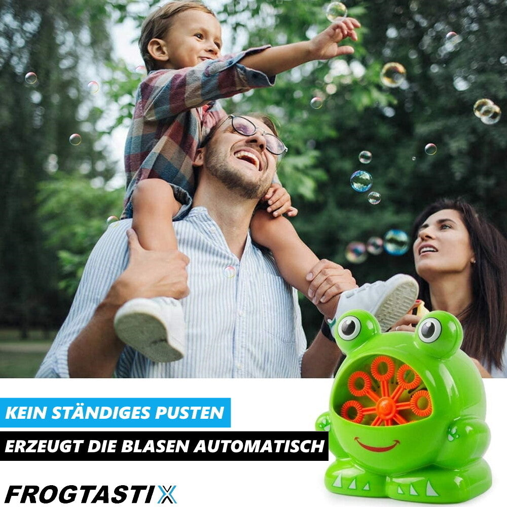 FROGTASTIX Seifenblasenmaschine Frosch Seifenblasengerät Seifenblasenflüssigkeit