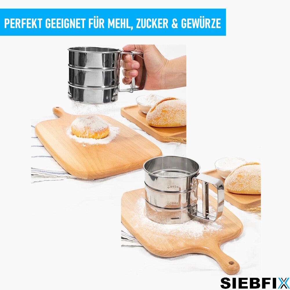 SIEBFIX Mehlsieb Edelstahl Einhandsieb Sieb Küchensieb Puderzuckersieb