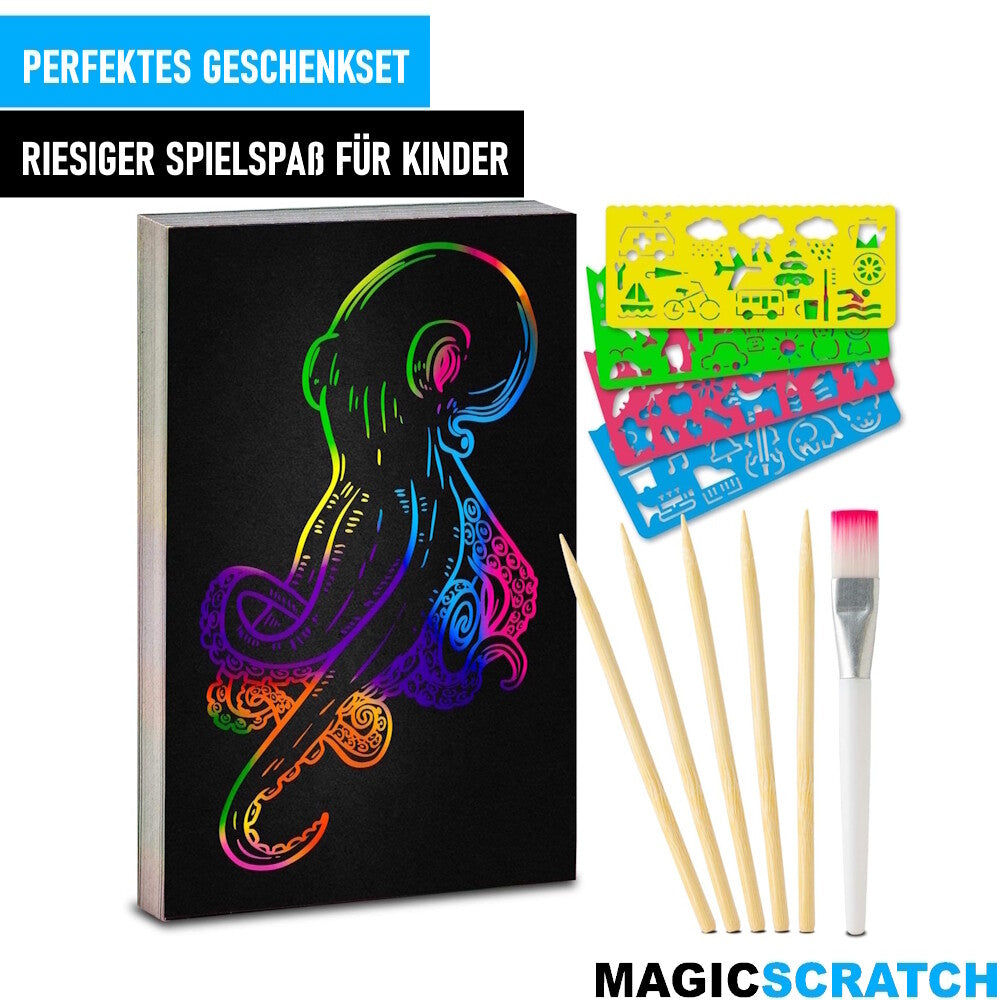 MAGICSCRATCH Kreatives Bastelset 50x Kratzpapier zum Zeichnen & Basteln