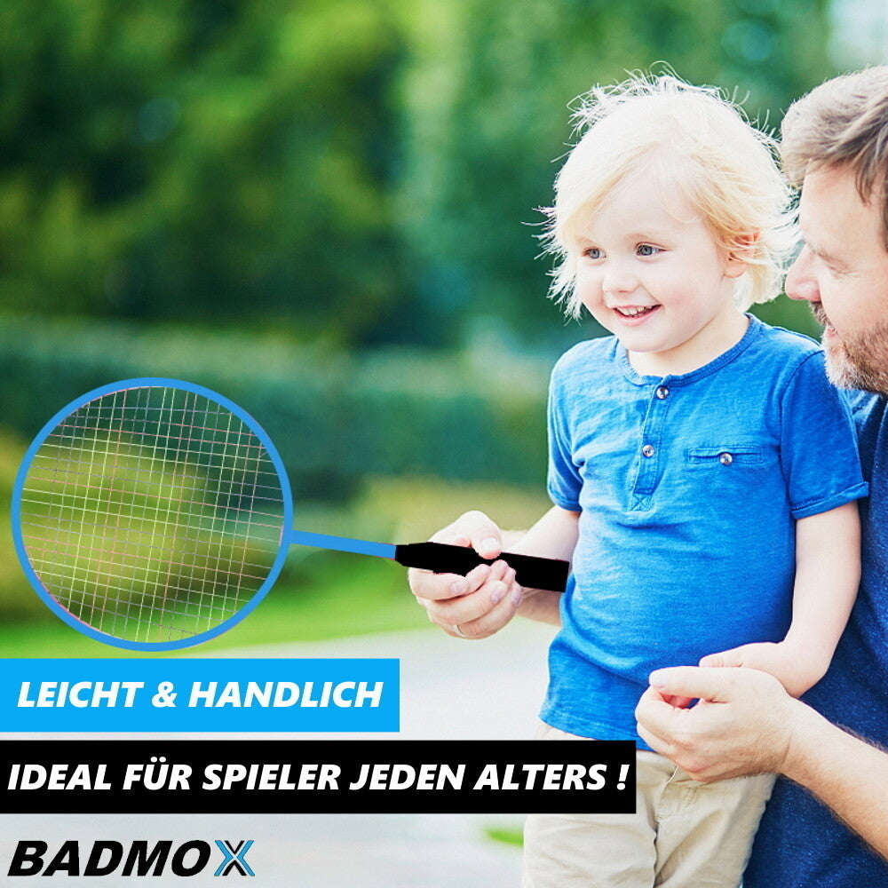 BADMOX Badminton Set Badmintonschläger Federball Set Outdoor 3tlg blau