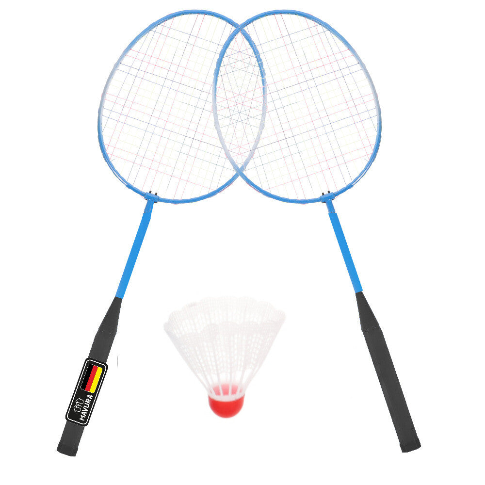 BADMOX Badminton Set Badmintonschläger Federball Set Outdoor 3tlg blau