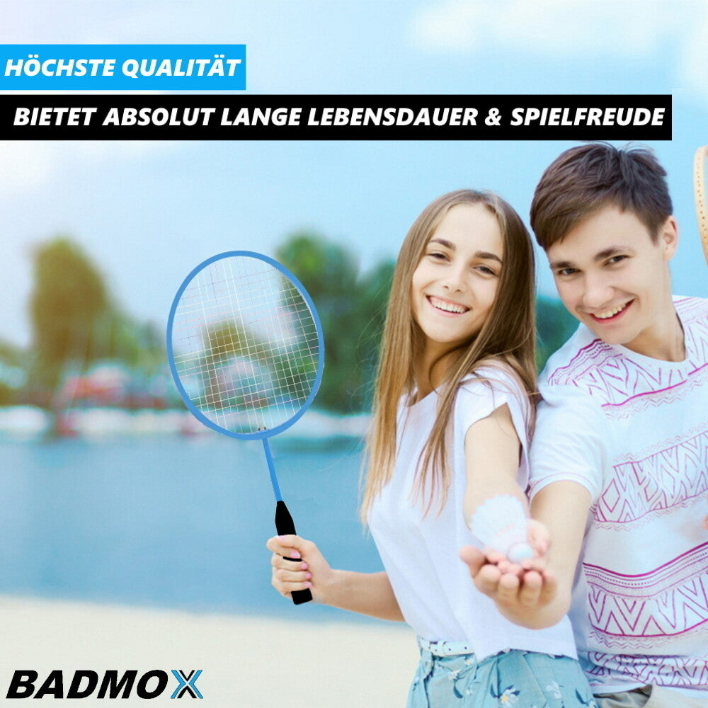 BADMOX Badminton Set Badmintonschläger Federball Set Outdoor 3tlg blau
