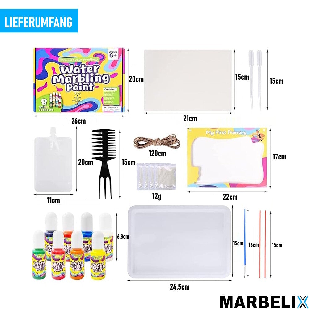 MARBELIX Kreatives Wassermarmorierung Farbe Set Geschenk Malset für Kinder