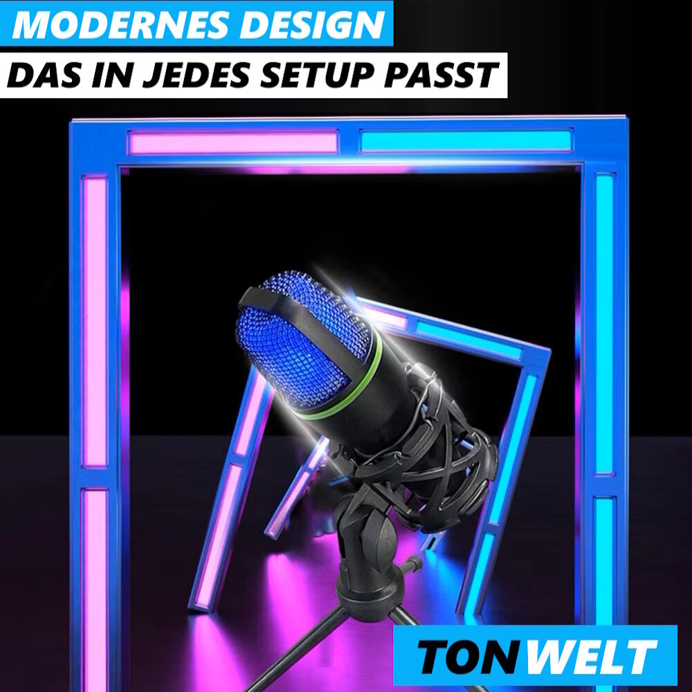 TONWELT USB Mikrofon Gaming Podcast Streaming PC Set mit Ständer & Popschutz