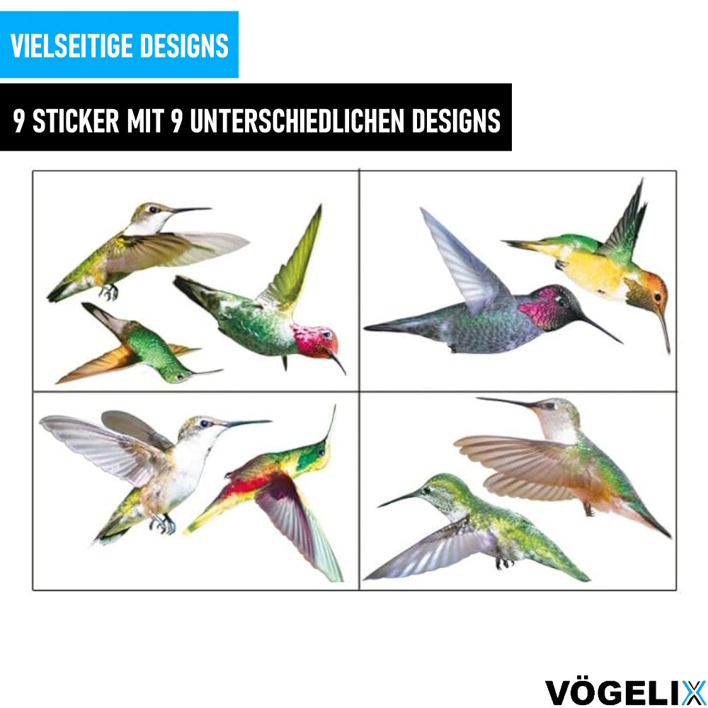 VÖGELIX Kolibri Fenstersticker Fensterbilder Selbstklebend 9 Stück Aufkleber