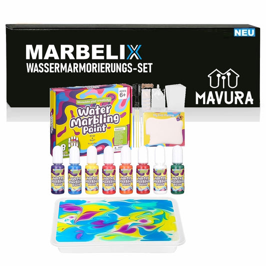 MARBELIX Kreatives Wassermarmorierung Farbe Set Geschenk Malset für Kinder