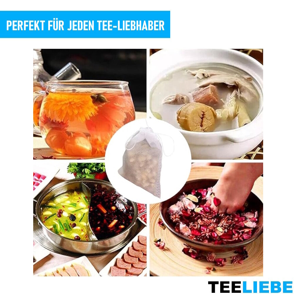 TEELIEBE 300x Teebeutel leer Tee Gewürze Kräuter Teetüten, Beutel Sieb Vlies