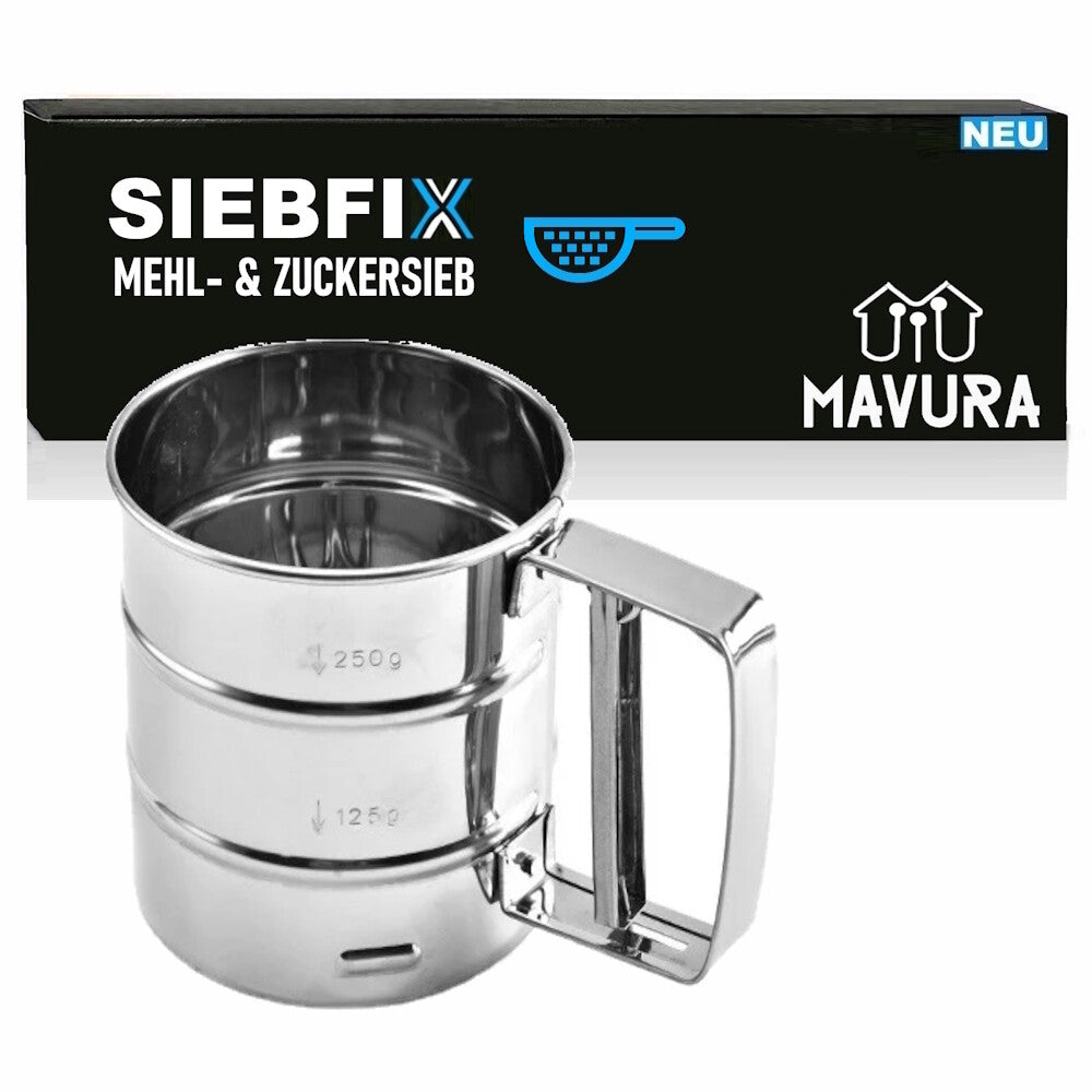 SIEBFIX Mehlsieb Edelstahl Einhandsieb Sieb Küchensieb Puderzuckersieb