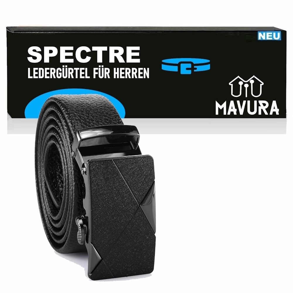 SPECTRE Gürtel Automatik Schnalle Schwarz Leder Herrengürtel Elegant Hosen Jeans