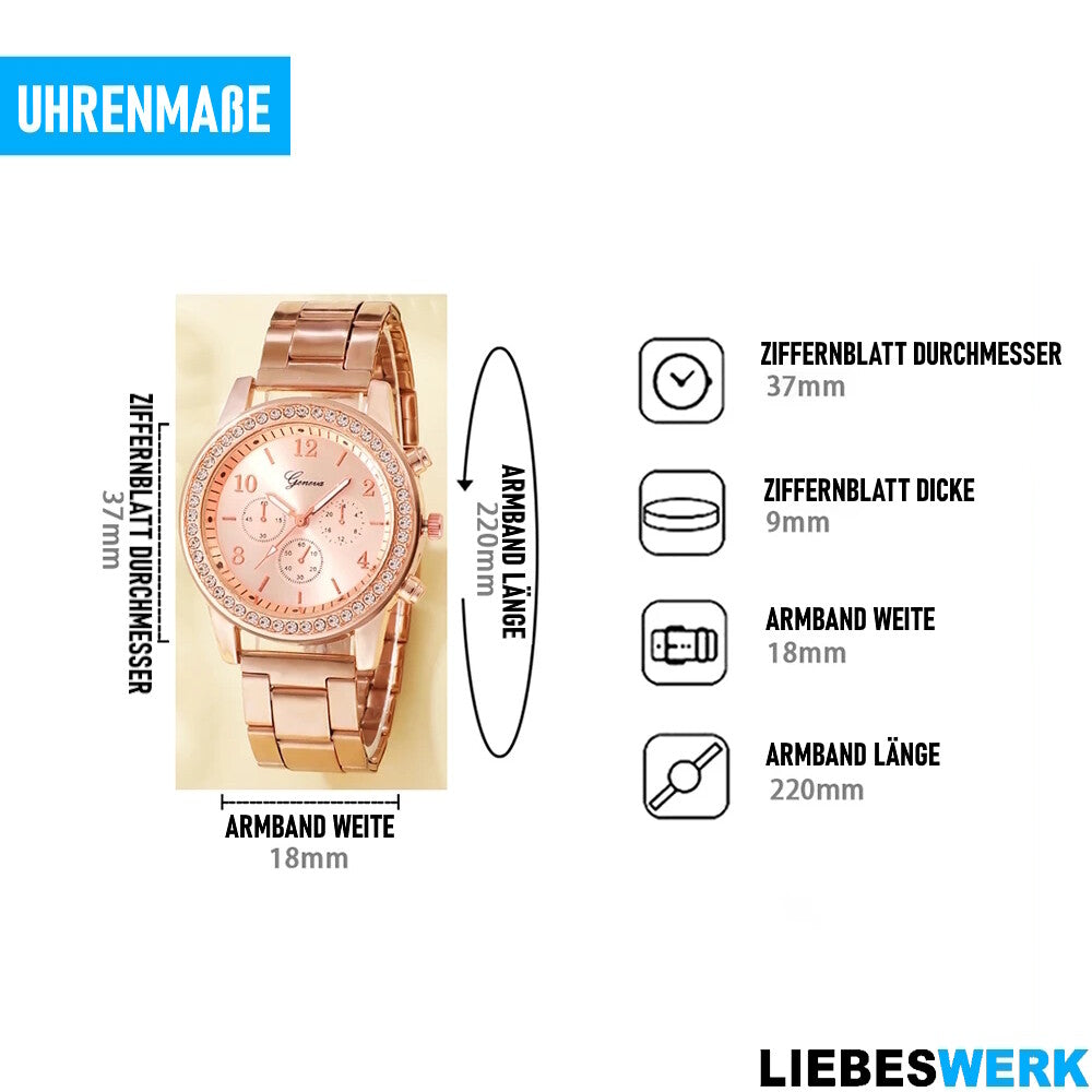 LIEBESWERK Uhren & Schmuck Set Quarzuhr Armband Halskette Ring Ohrringe