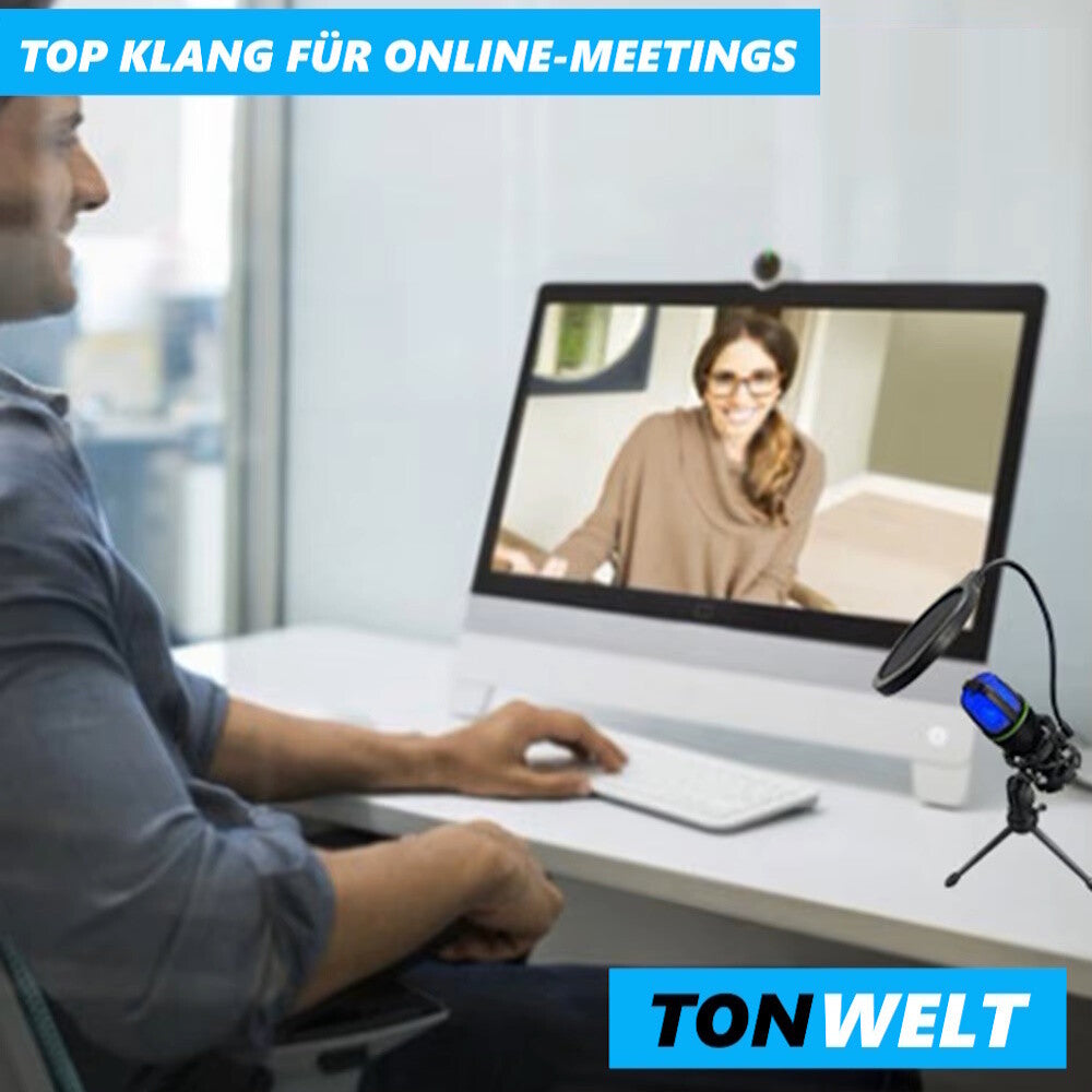 TONWELT USB Mikrofon Gaming Podcast Streaming PC Set mit Ständer & Popschutz