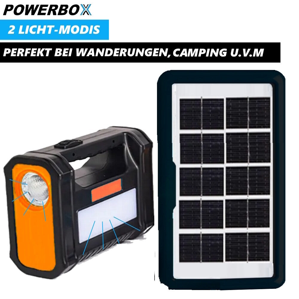 POWERBOX Solar Powerstation Solargenerator Camping Power Bank mit LED Leuchten