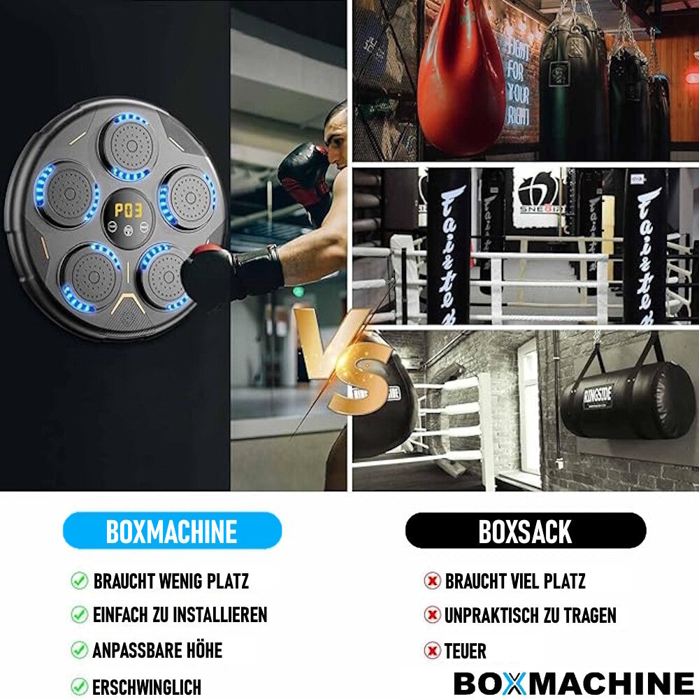 BOXMACHINE Boxmaschine LED Wand Boxtrainingsgerät Boxziel Bluetooth Musik Licht
