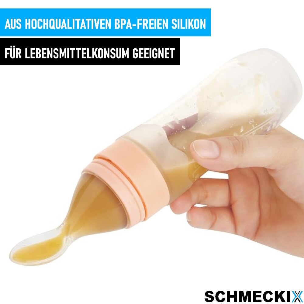 SCHMECKIX Silikon Fütterung Flaschen Mit Löffel Milch Sicher Baby-Geschirr 2er