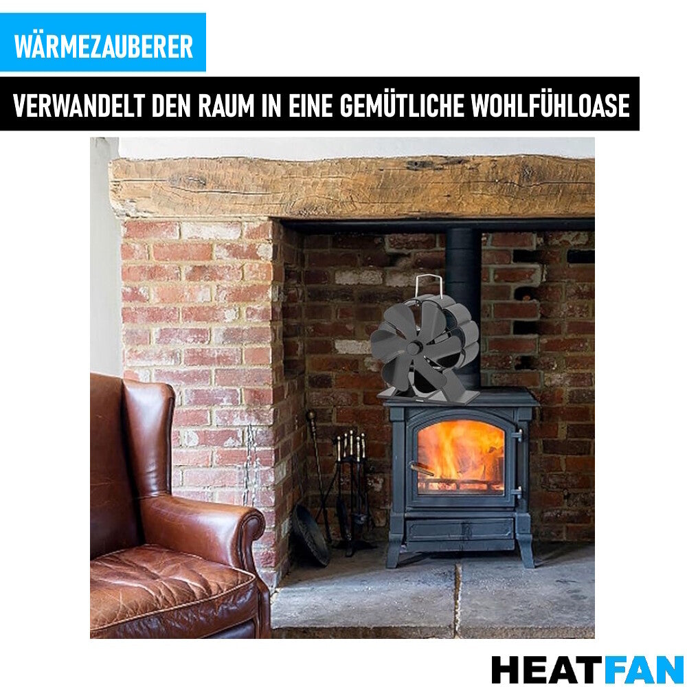 HEATFAN Ofenventilator Kaminofen Ventilator Stromloser Lüfter Gebläse 6-Flügel